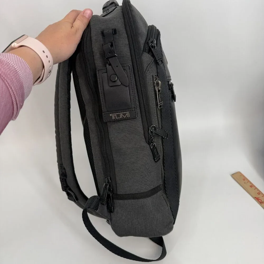 Tumi Alpha Bravo Davis Black Backpack Laptop Carry Bag Nylon Leather Travel